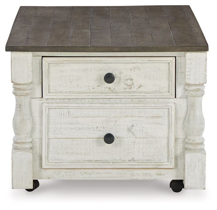 Havalance - Lift Top Cocktail Table with Storage Drawers - White / Gray