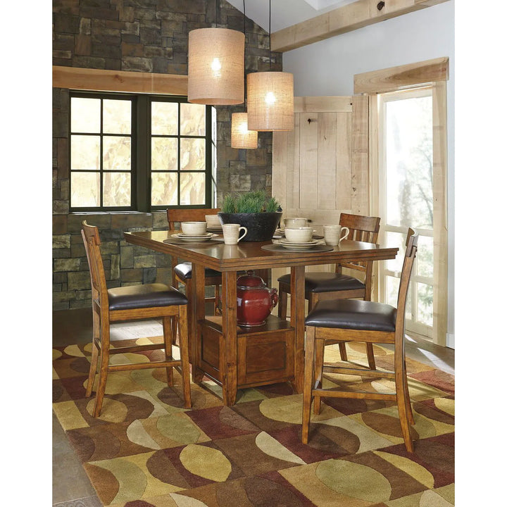Ashley D594/42/124(4)/60 Ralene - Medium Brown - 6 Pc. - RECT DRM Counter EXT Table, 4 UPH Barstools & Server