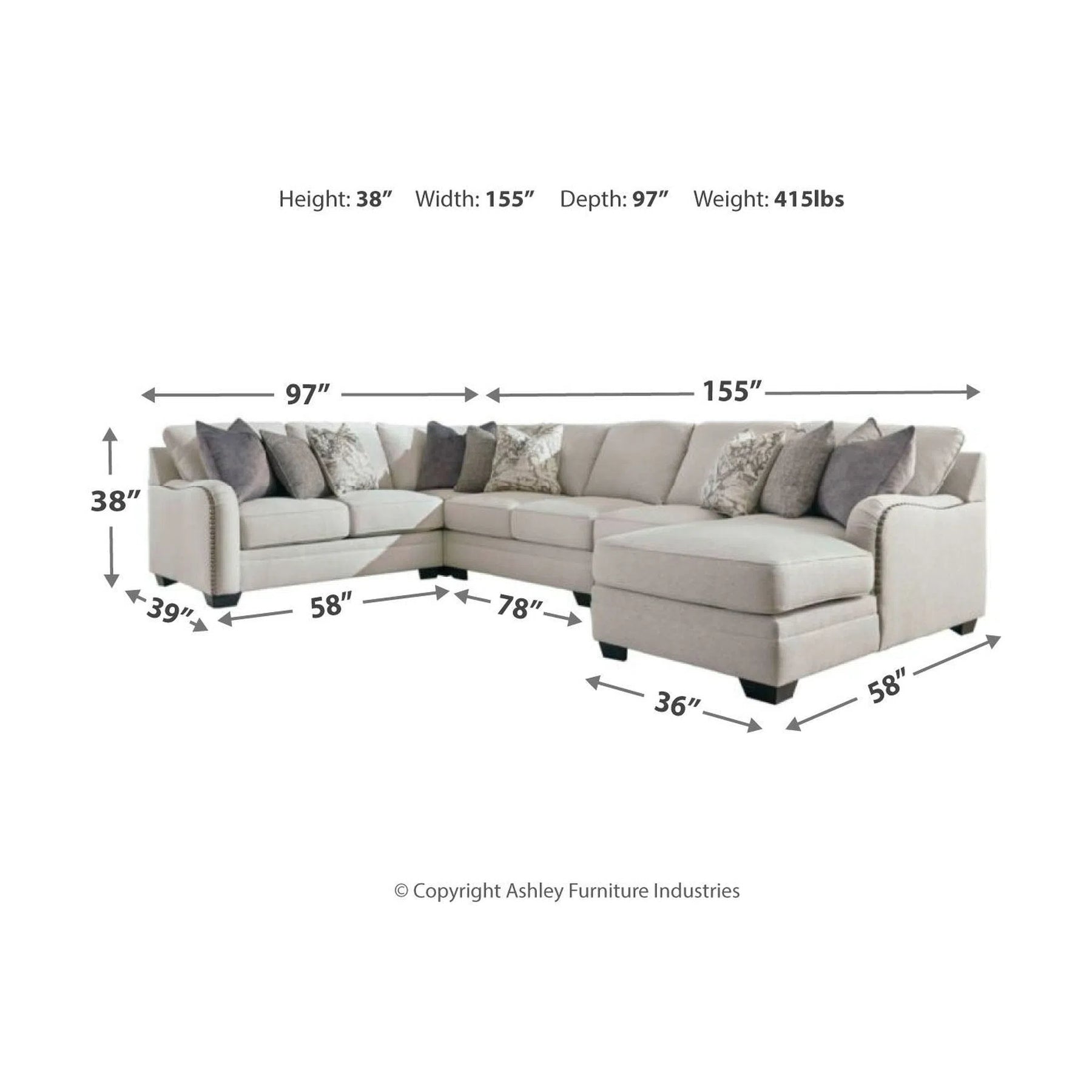 Ashley dellara 2pc sectional with raf corner chaise in chalk deals