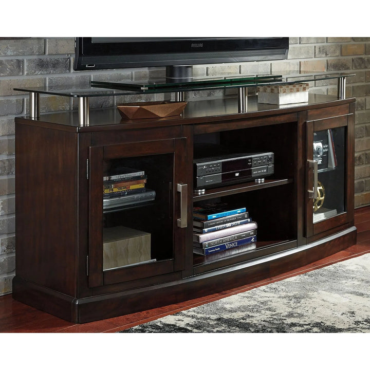 Ashley W757/48/W100-02 Chanceen - Dark Brown - 60 TV Stand with Electric Fireplace
