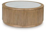 Camdill - Round Cocktail Table - Light Brown / White