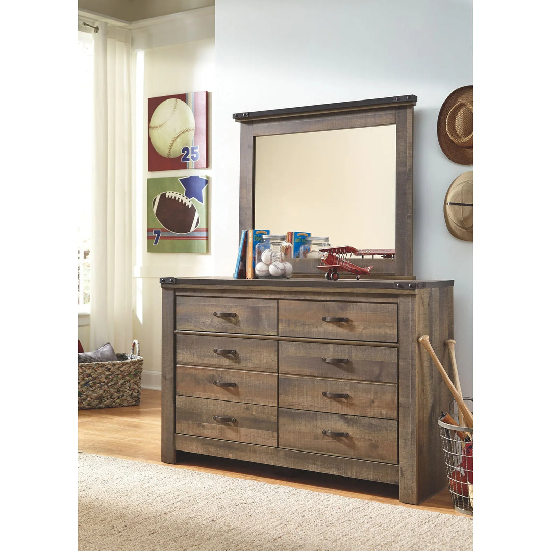 Ashley B446/21/26/46/65/84/50/12/91(2)/B100-12 Trinell - Brown - 9 Pc. - Dresser, Mirror, Chest, Full Panel Bed with 2 Storage Drawers & 2 Nightstands
