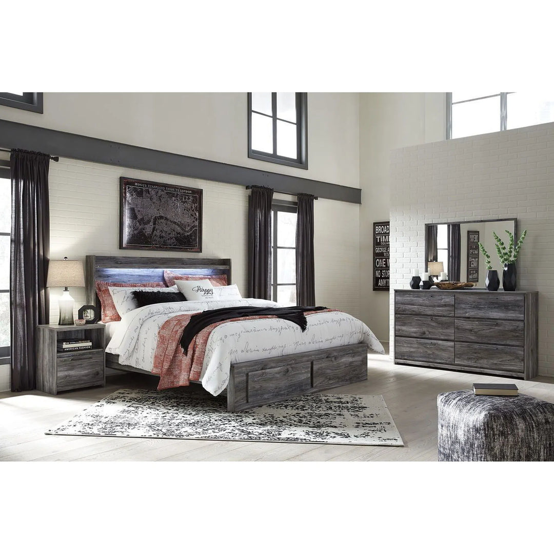 Ashley B221/46/58/56S/95/B100-14 Baystorm - Gray - 5 Pc. - Chest & King Panel Bed with 2 Storage Drawers