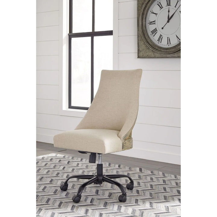 Ashley H743/34/34R/70/H200/07 Realyn - White/Brown - Home Office L Shaped Desk, Swivel Desk Chair & Bookcase