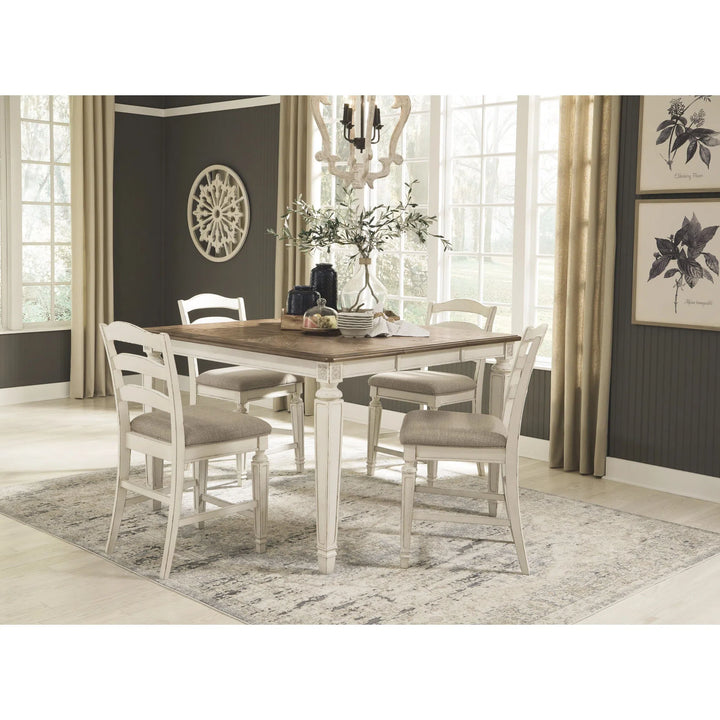 Ashley D743/32/124(4) Realyn - Two-tone - 5 Pc. - DRM Counter EXT Table & 4 UPH Barstools