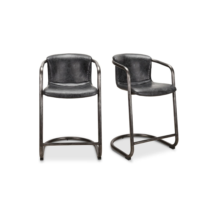 Freeman - Counter Stool Leather (Set of 2) - Onyx Black