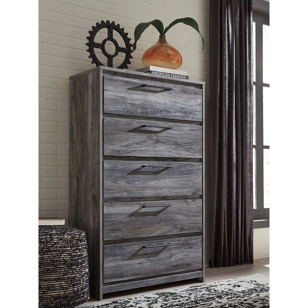 Ashley B221/31/36/46/57/54S/95/B100-13/91(2) Baystorm - Gray - 9 Pc. - Dresser, Mirror, Chest, Queen Panel Bed with 2 Storage Drawers & 2 Nightstands