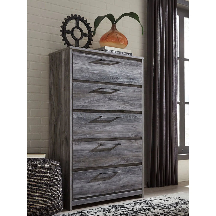 Ashley B221/31/36/46/58/56S/95/B100-14 Baystorm - Gray - 7 Pc. - Dresser, Mirror, Chest & King Panel Bed with 2 Storage Drawers