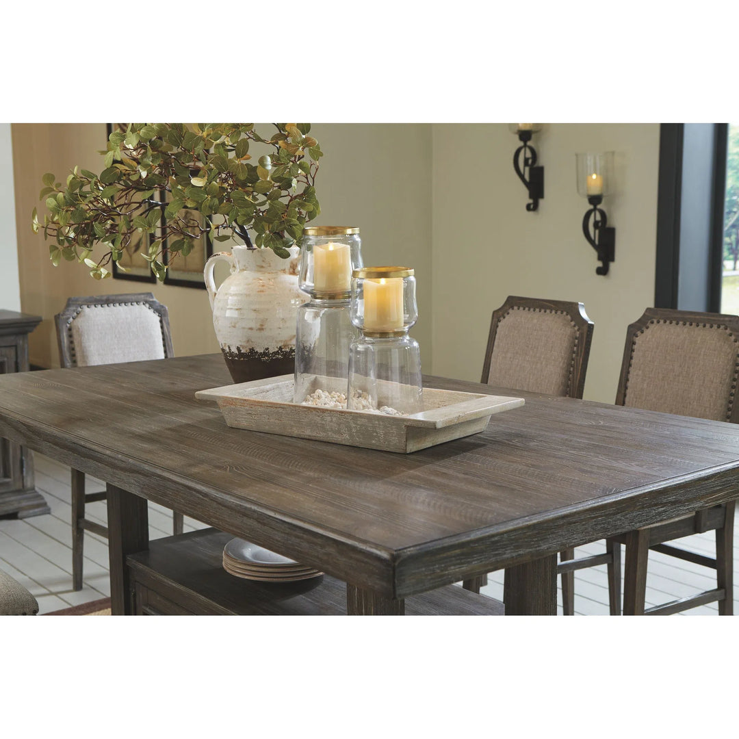 Ashley D813/32/124(4)/60 Wyndahl - Rustic Brown - 6 Pc. - RECT Counter Table with Storage, 4 UPH Barstools & Server
