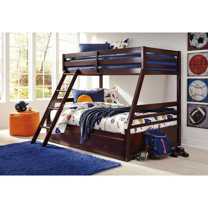 Ashley B328/58P/58R/50 Halanton - Dark Brown - Twin over Full Bunk Bed with 1 Large Storage Drawer