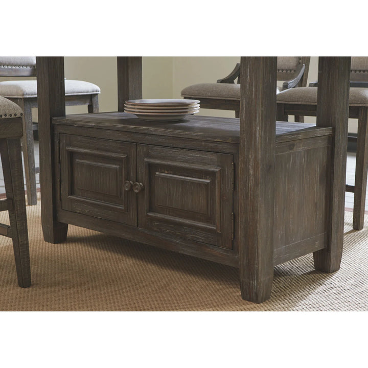 Ashley D813/32/124(6)/60 Wyndahl - Rustic Brown - 8 Pc. - RECT Counter Table with Storage, 6 UPH Barstools & Server