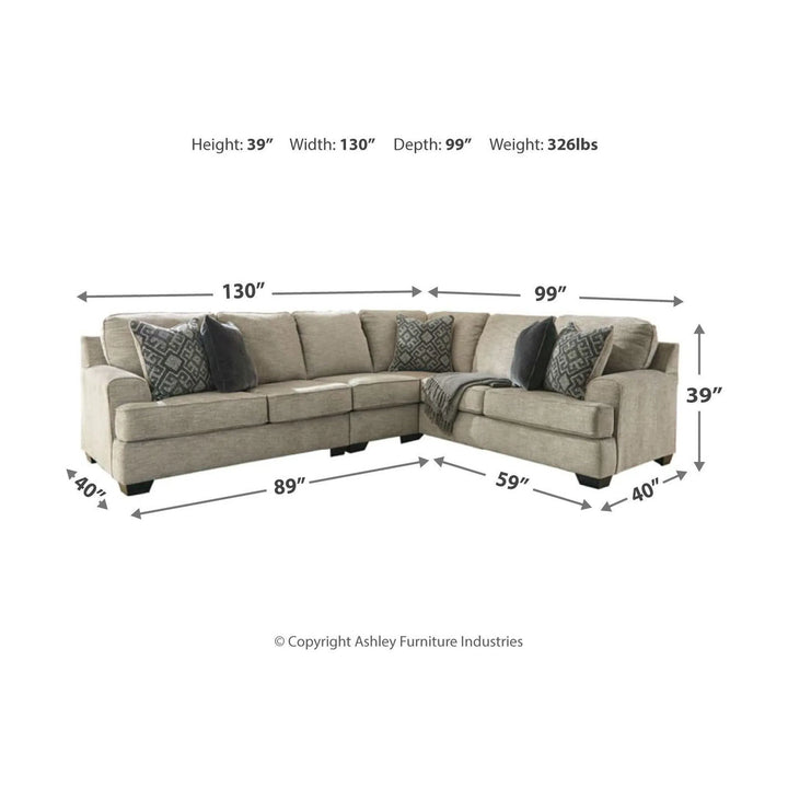 Ashley 56103/55/46/49 Bovarian - Stone - LAF Loveseat, Armless Chair & RAF Sofa with Corner Wedge Sectional