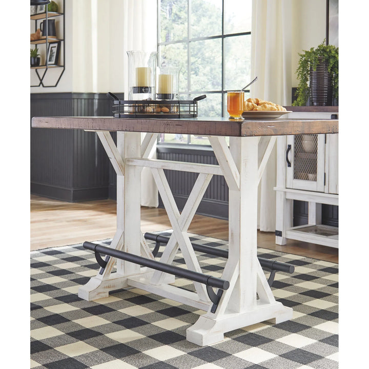 Ashley D546/13/524(4)/60 Valebeck - White/Brown - 6 Pc. - RECT DRM Counter Table, 4 UPH Swivel Barstools & DRM Server