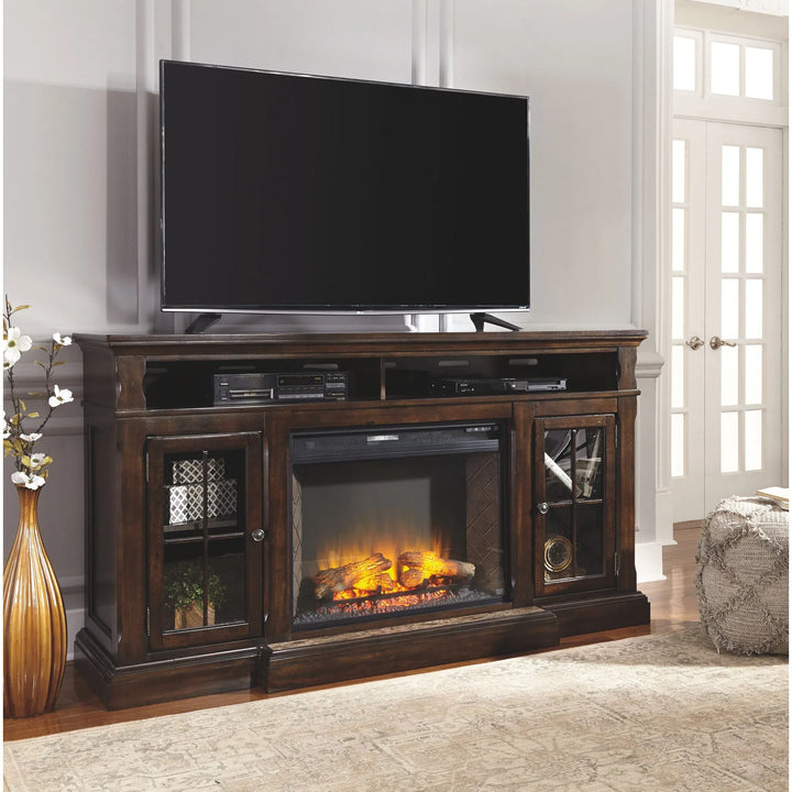 Ashley W701-88 Roddinton - Dark Brown - XL TV Stand w/Fireplace Option