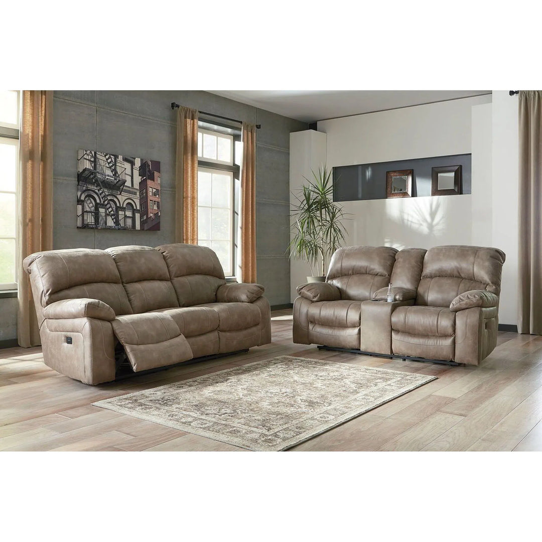 Ashley 51602/15/18 Dunwell - Driftwood - PWR REC Sofa with ADJ HDRST & PWR REC Loveseat with CON/ADJ HDRST