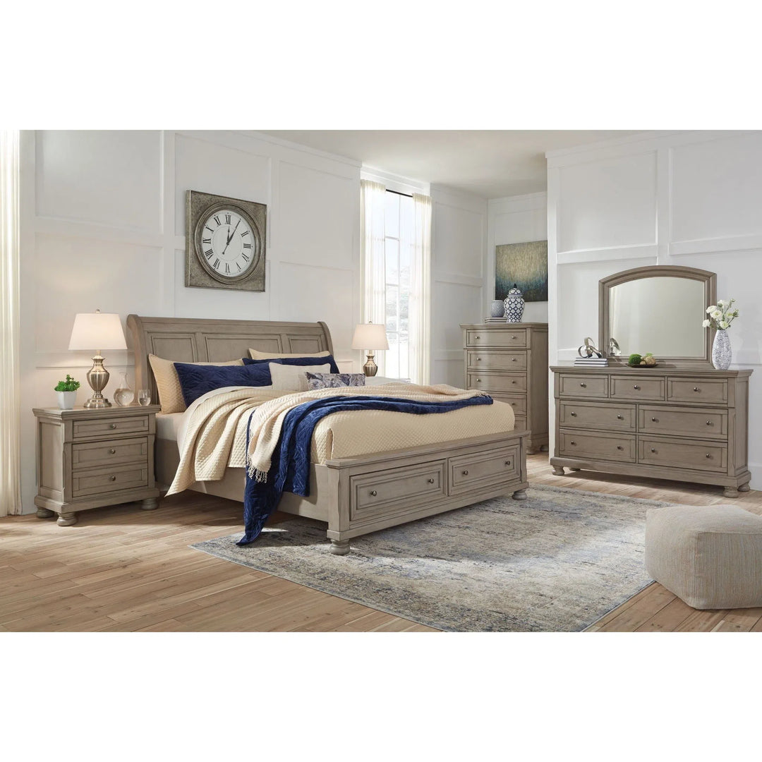 Lettner - Light Gray - 3 Pc. - King Sleigh Bed with 2 Storage Drawers
