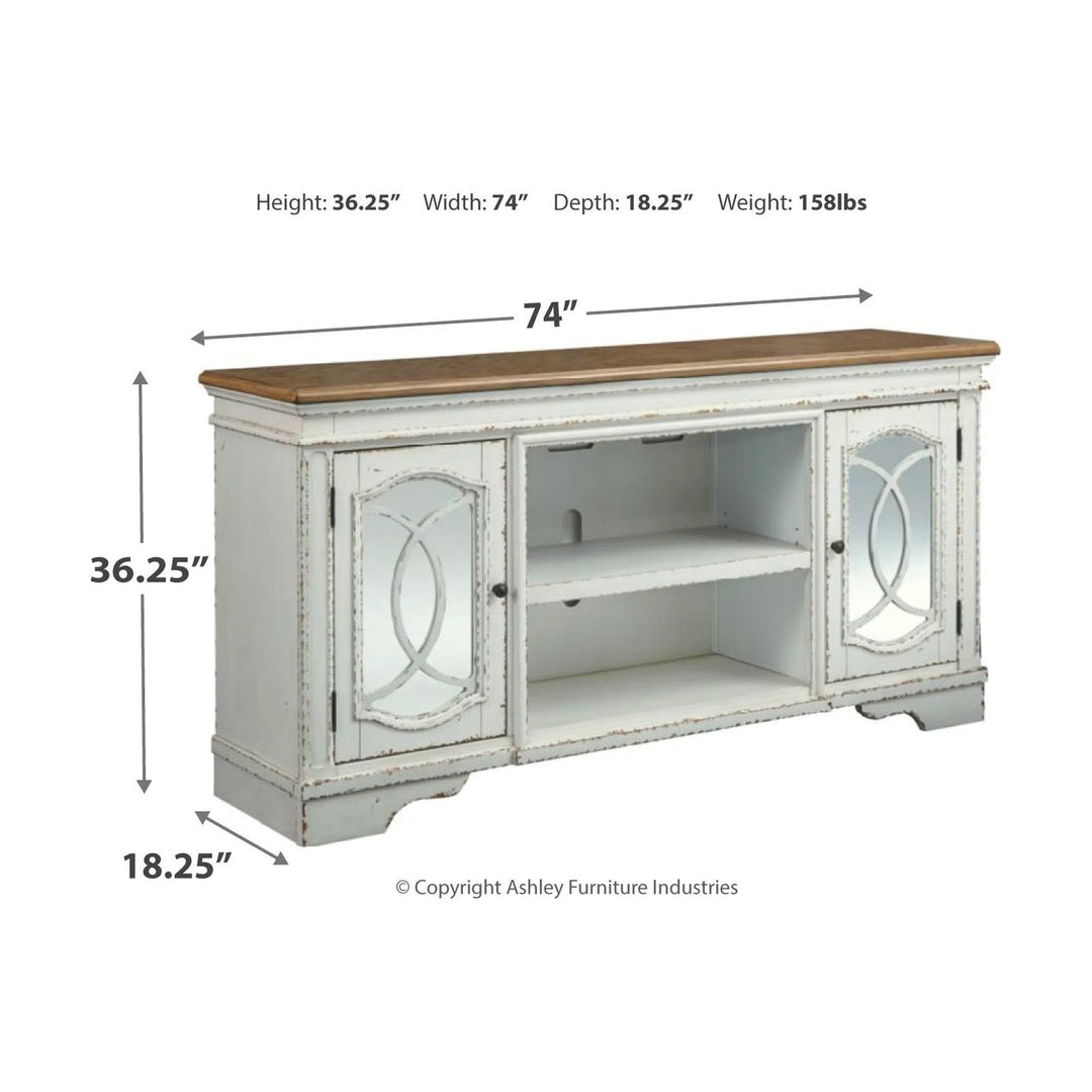 Ashley W743/68/W100-121 Realyn - Chipped White - XL TV Stand with LG Fireplace Insert Infrared