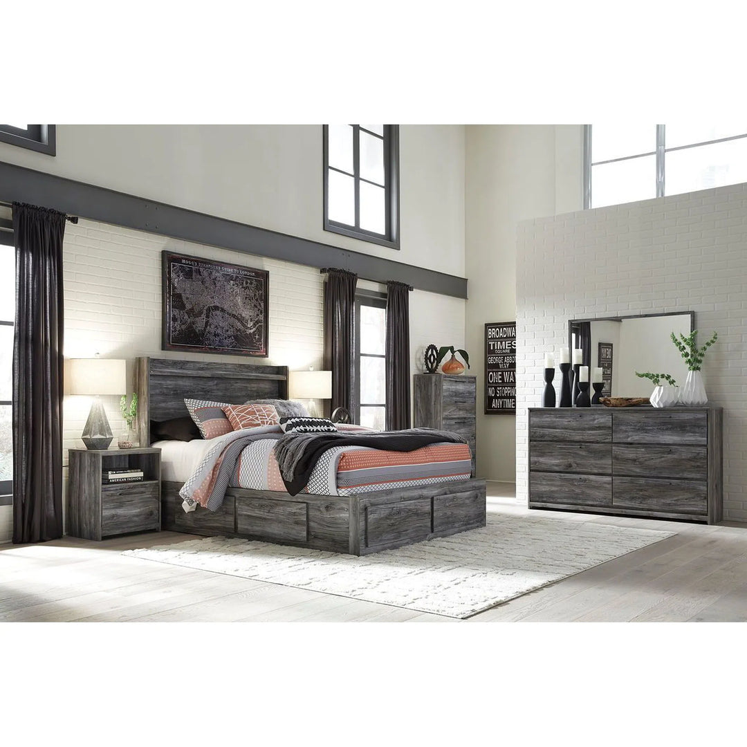 Ashley B221/31/36/46/58/56S/60(2)/B100-14 Baystorm - Gray - 8 Pc. - Dresser, Mirror, Chest & King Panel Bed with 6 Storage Drawers