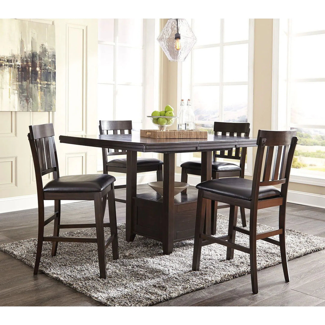 Ashley D596/42/124(4) Haddigan - Dark Brown - 5 Pc. - RECT DRM Counter EXT Table & 4 UPH Barstools