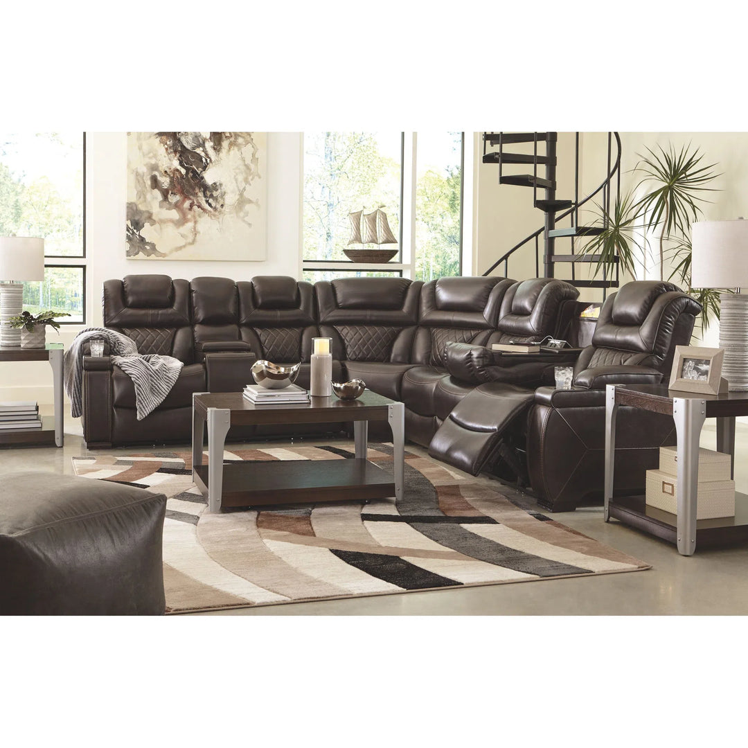 Ashley 75407/37/77/08 Warnerton - Chocolate - LAF REC PWR Loveseat with Console, Wedge & RAF REC PWR Sofa with Console Sectional