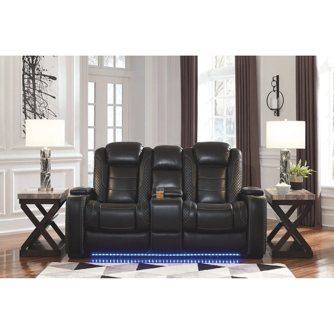 Ashley 37003/15/18 Party Time - Midnight - PWR REC Sofa with ADJ Headrest & PWR REC Loveseat/CON/ADJ HDRST