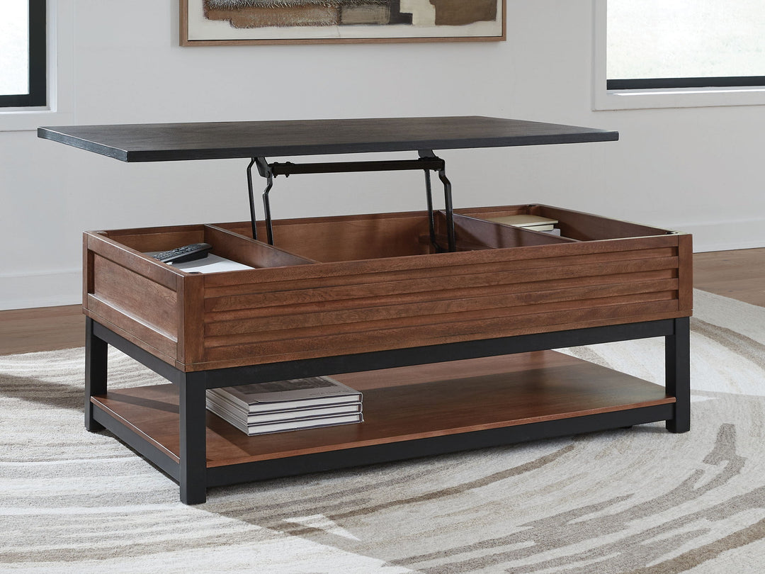 Kallari - Lift Top Cocktail Table - Warm Brown / Black