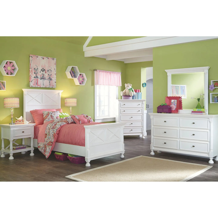 Ashley B502/21/26/45/53/52/83 Kaslyn - White - Dresser, Mirror, Chest & Twin Panel Bed