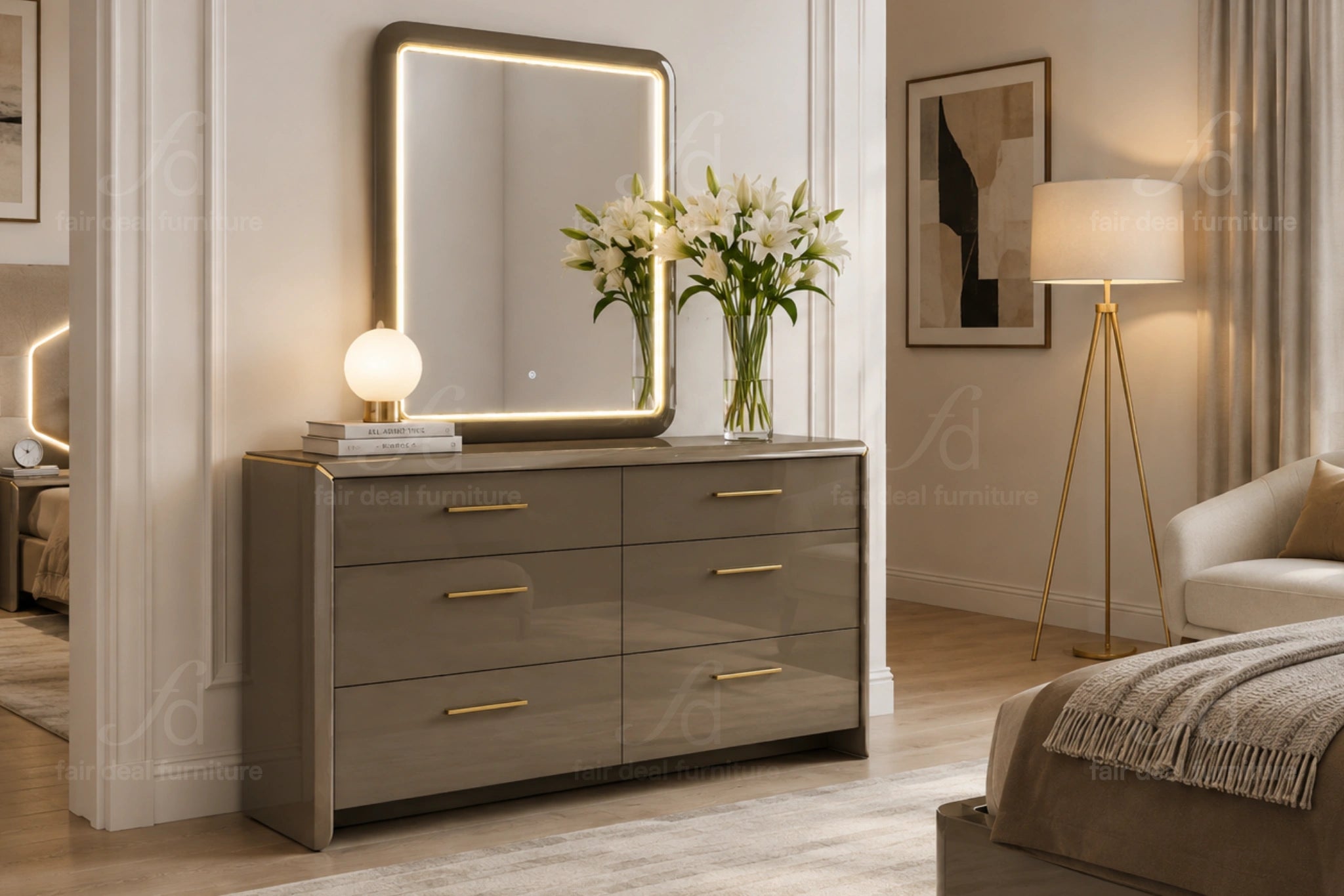 Anna Grey 6-Drawer Dresser with LED Mirror
