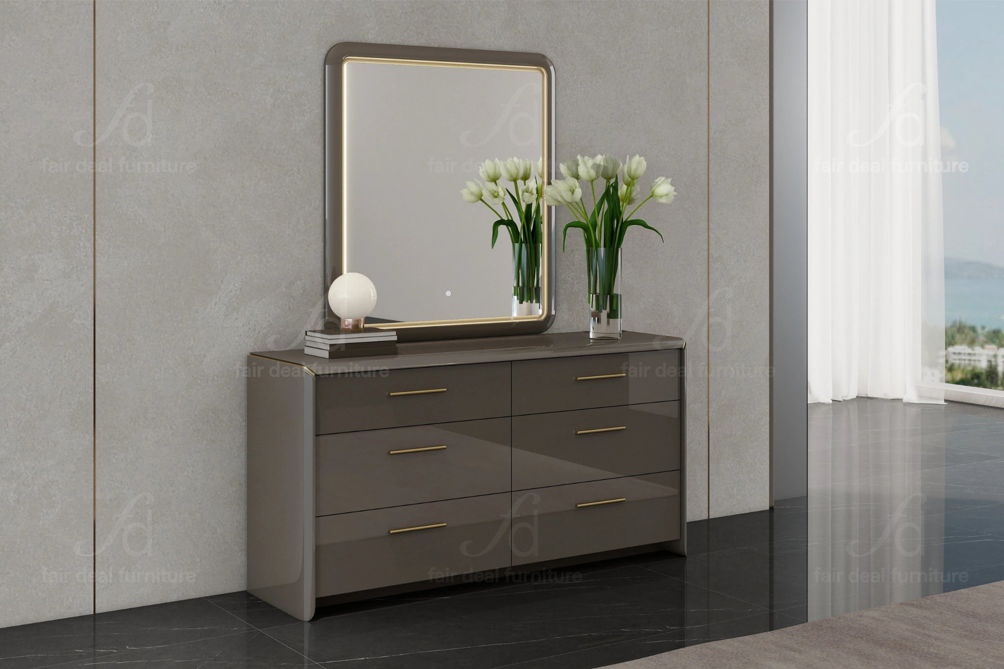 Anna Grey 6-Drawer Dresser with LED Mirror