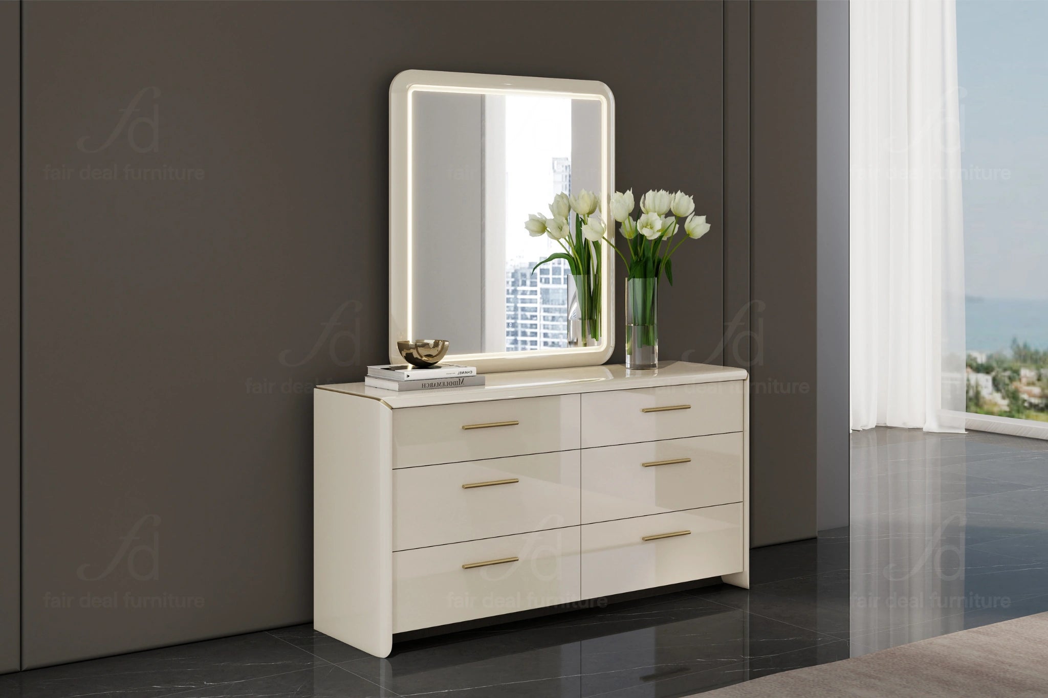 Anna 6-Drawer Dresser with LED Mirror
