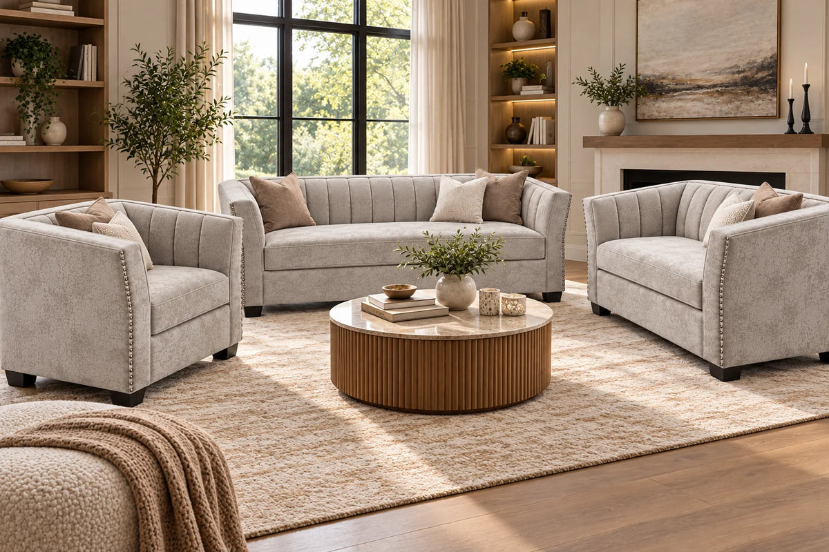 Camila Sofa, Loveseat & Chair - Silver