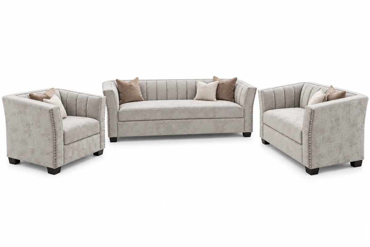 Camila Sofa, Loveseat & Chair - Silver