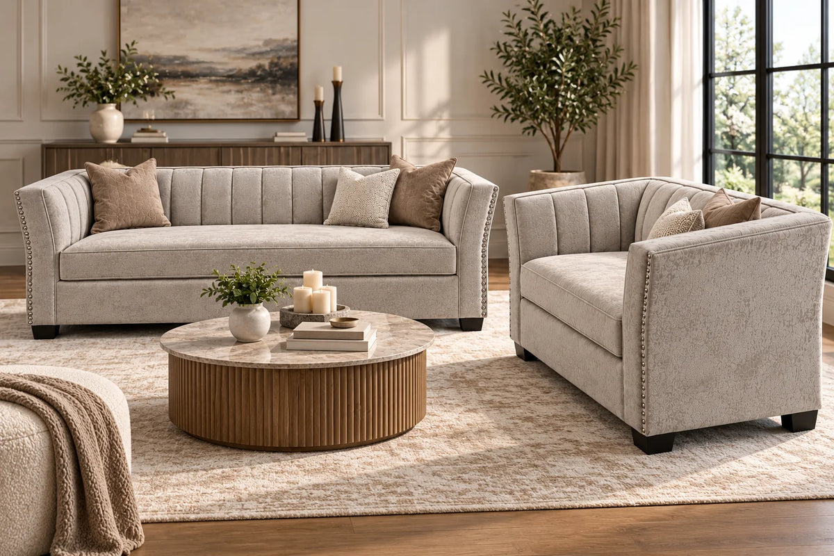 Camila Sofa & Loveseat – Silver