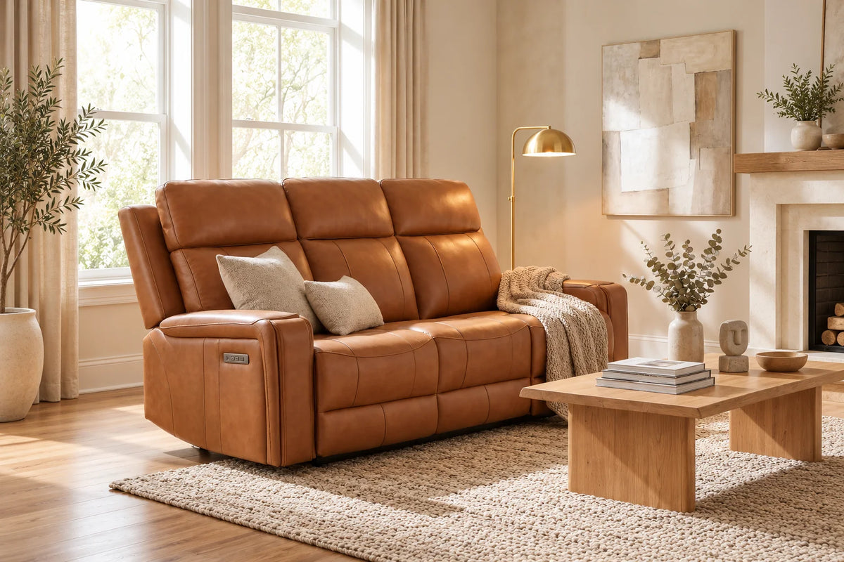 Cavron Power Reclining Sofa – Cognac
