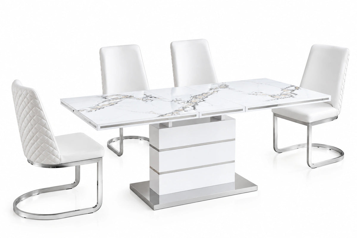 Hailey 7 Pieces Dining Set – White/Silver