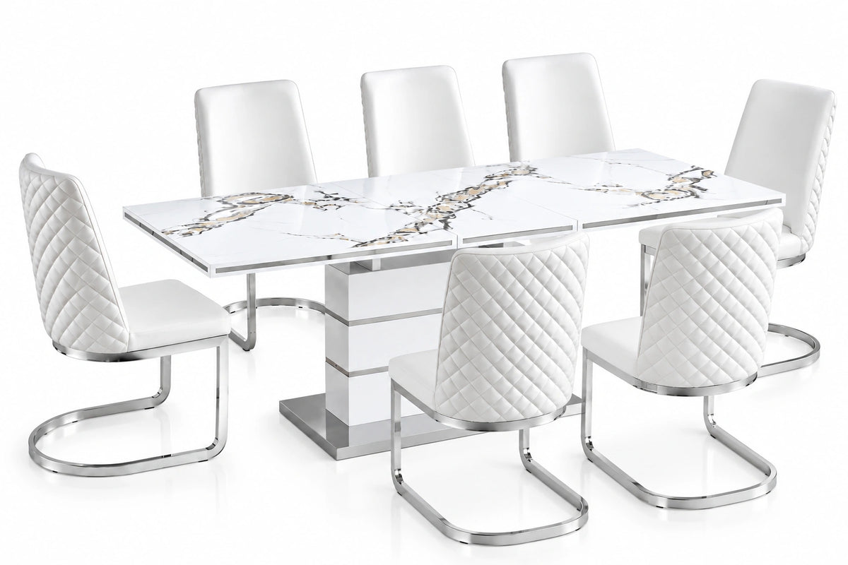 Hailey 7 Pieces Dining Set – White/Silver