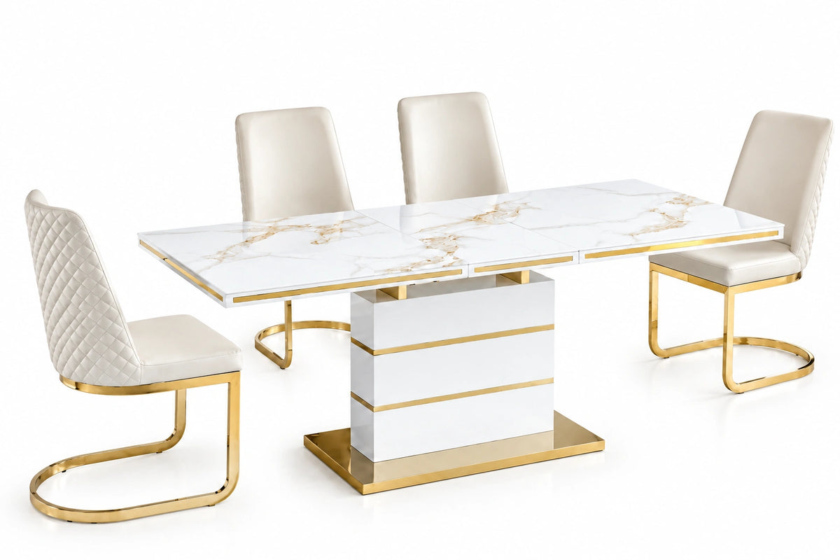 Hailey 7 Pieces Dining Set – White/Gold