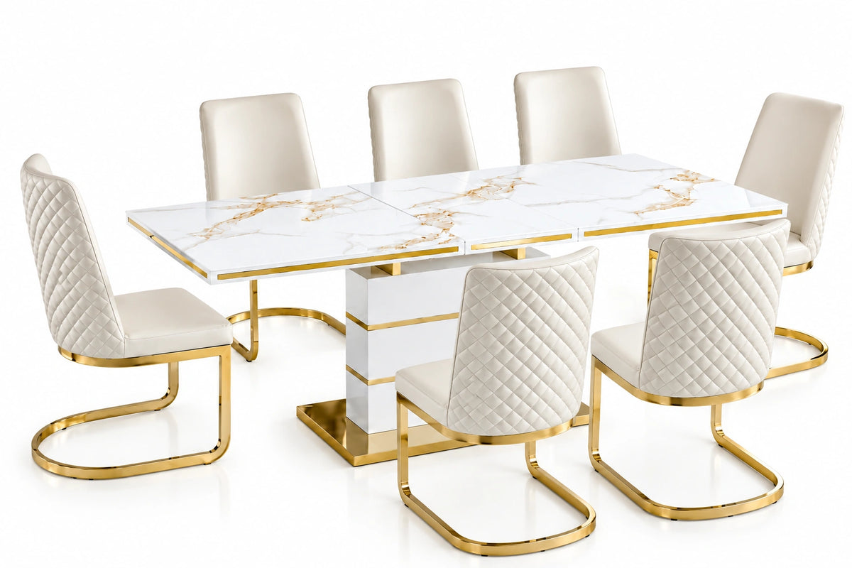 Hailey 7 Pieces Dining Set – White/Gold