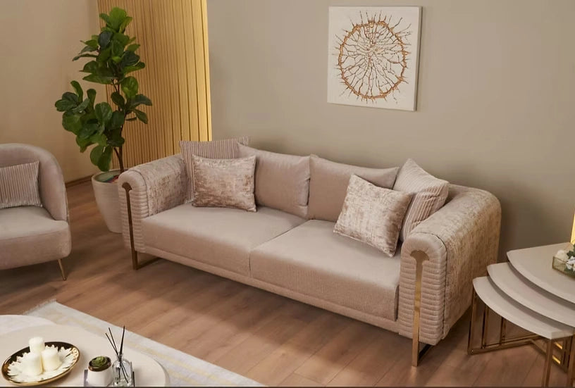 Eliza Loveseat Beige & Gold
