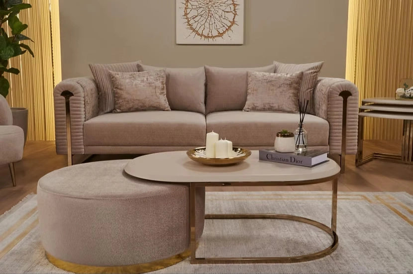 Eliza Loveseat Beige & Gold