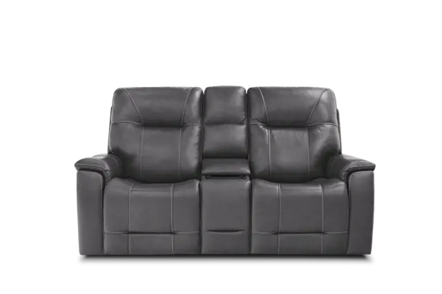 Laura Leather Power Reclining Console Loveseat with Headrest and Lumbar