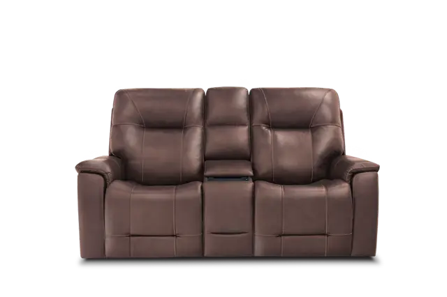 Laura Leather Power Reclining Console Loveseat with Headrest and Lumbar