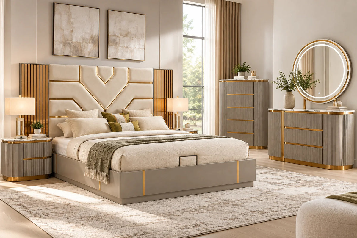 Hazel 6 Piece Package – King Storage Bed