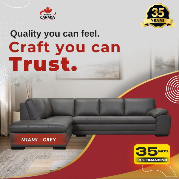 Miami Leather Sectional - Grey