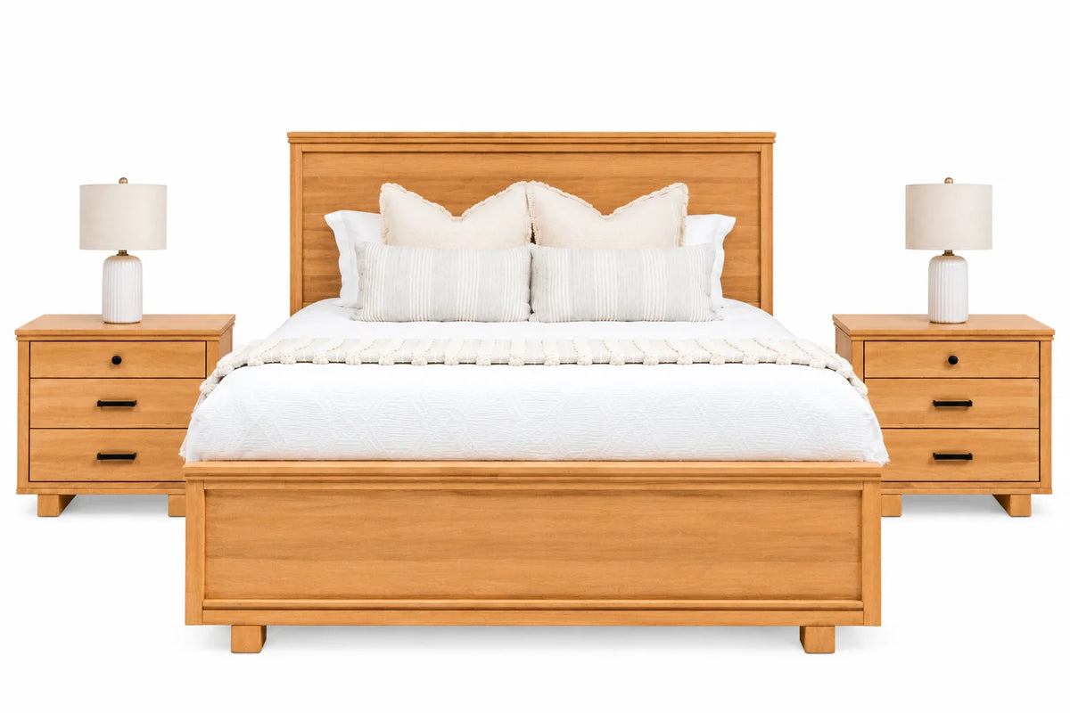 Milo 5-Piece Panel Bed & 2 Nightstands - Honeycomb