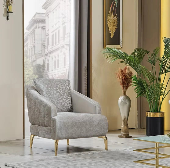 Neva Chair in Light Grey & Gold