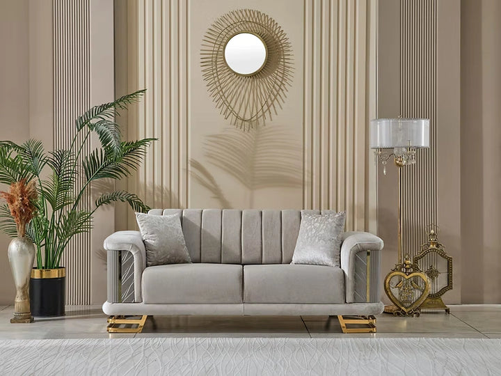 Neva Loveseat in Light Grey & Gold