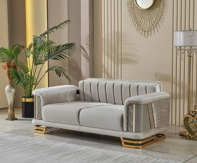Neva Loveseat in Light Grey & Gold