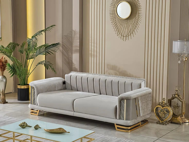 Neva Loveseat in Light Grey & Gold