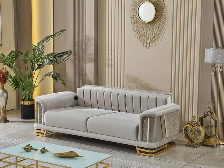 Neva Loveseat in Light Grey & Gold